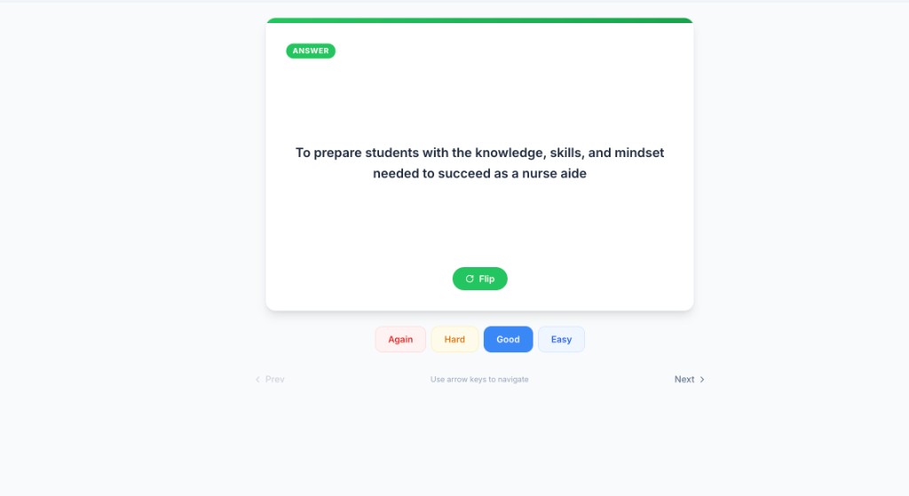 Flashcard answer and rating interface
